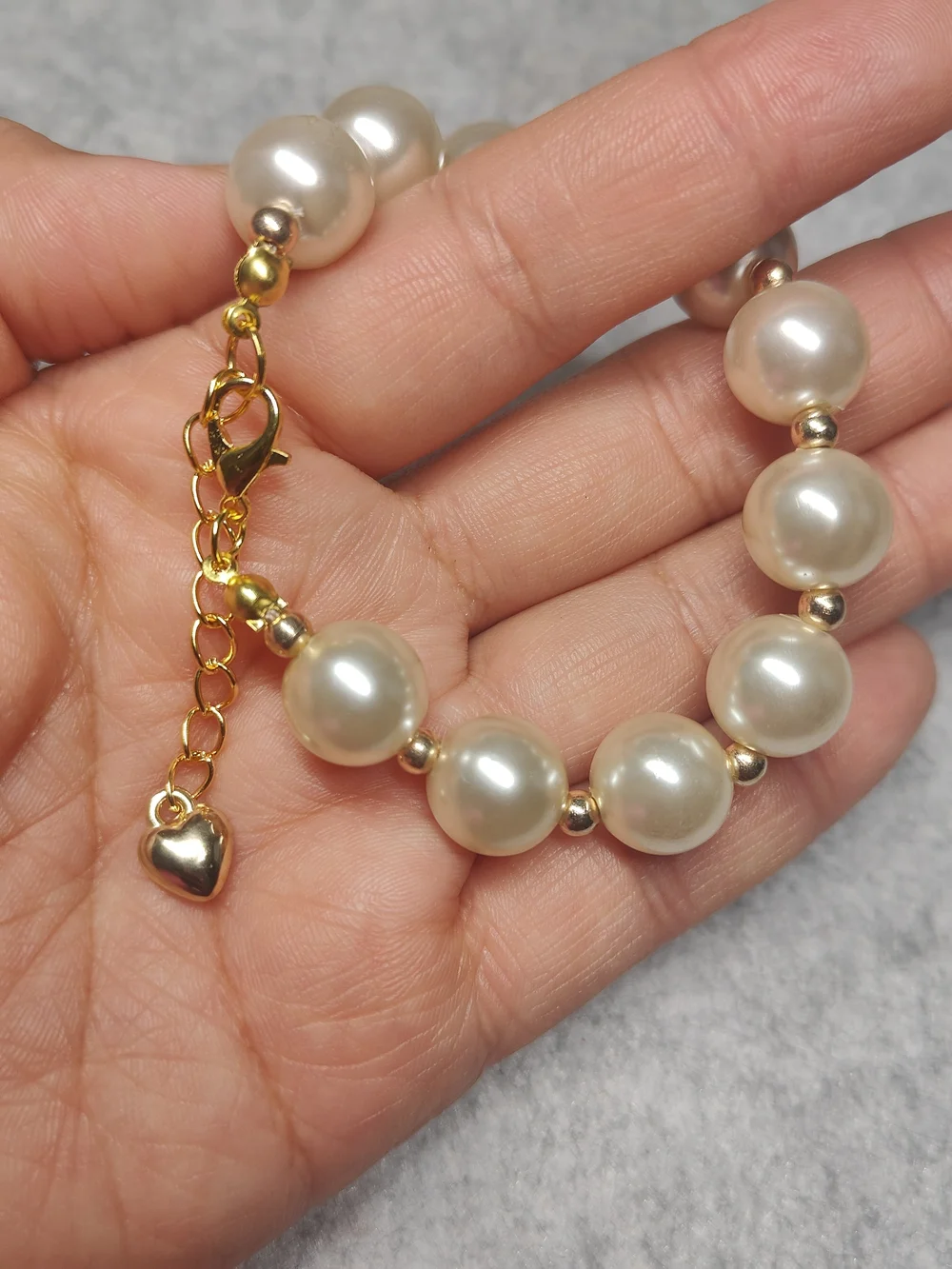 Classic Pearl Bead Bracelet in Ivory with Gold Accents